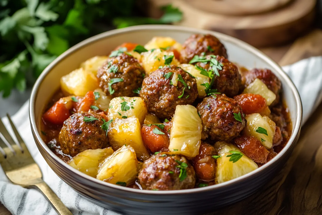 Hawaiian Pineapple Meatballs: A Tropical Twist on a Classic Dish 1 Hawaiian Pineapple Meatballs – Sweet, Tangy & Irresistible