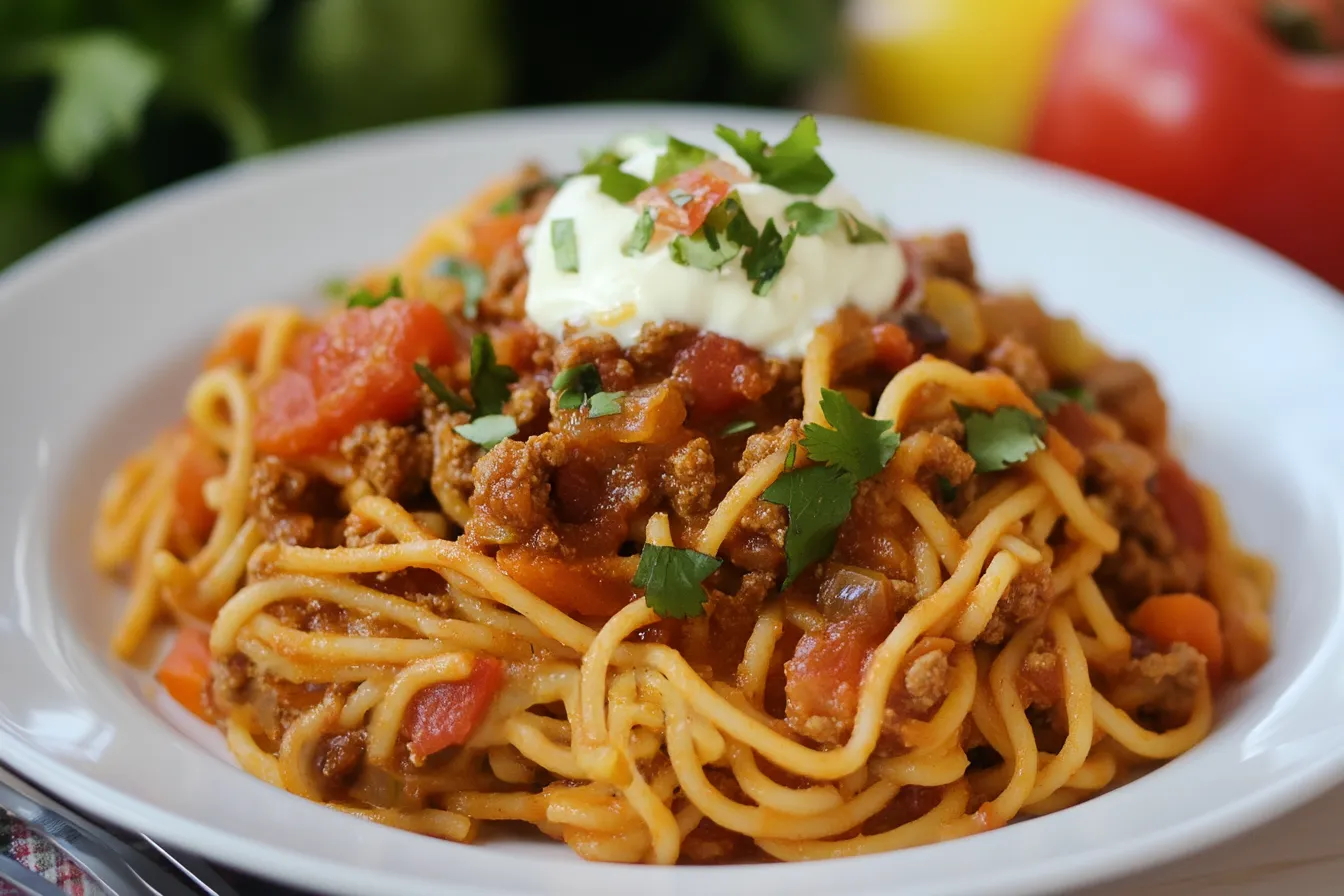 Best Mexican Spaghetti Recipe: Easy, Flavorful, and Ready in 30 Minutes 1 This dish features tender spaghetti tossed in a creamy, smoky tomato sauce with a touch of spice. Topped with cheese and fresh cilantro, it’s a quick and easy meal the whole family will love!