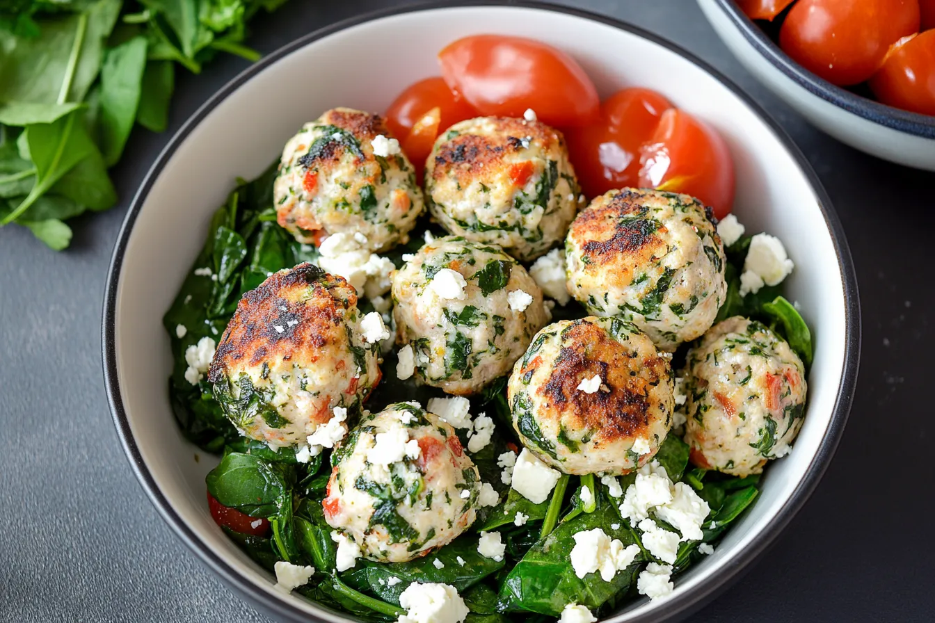 Spinach and Feta Chicken Meatballs Recipe 1 Juicy, flavorful, and packed with protein, these Spinach and Feta Chicken Meatballs are a must-try! Who else loves a healthy, delicious twist on classic meatballs?