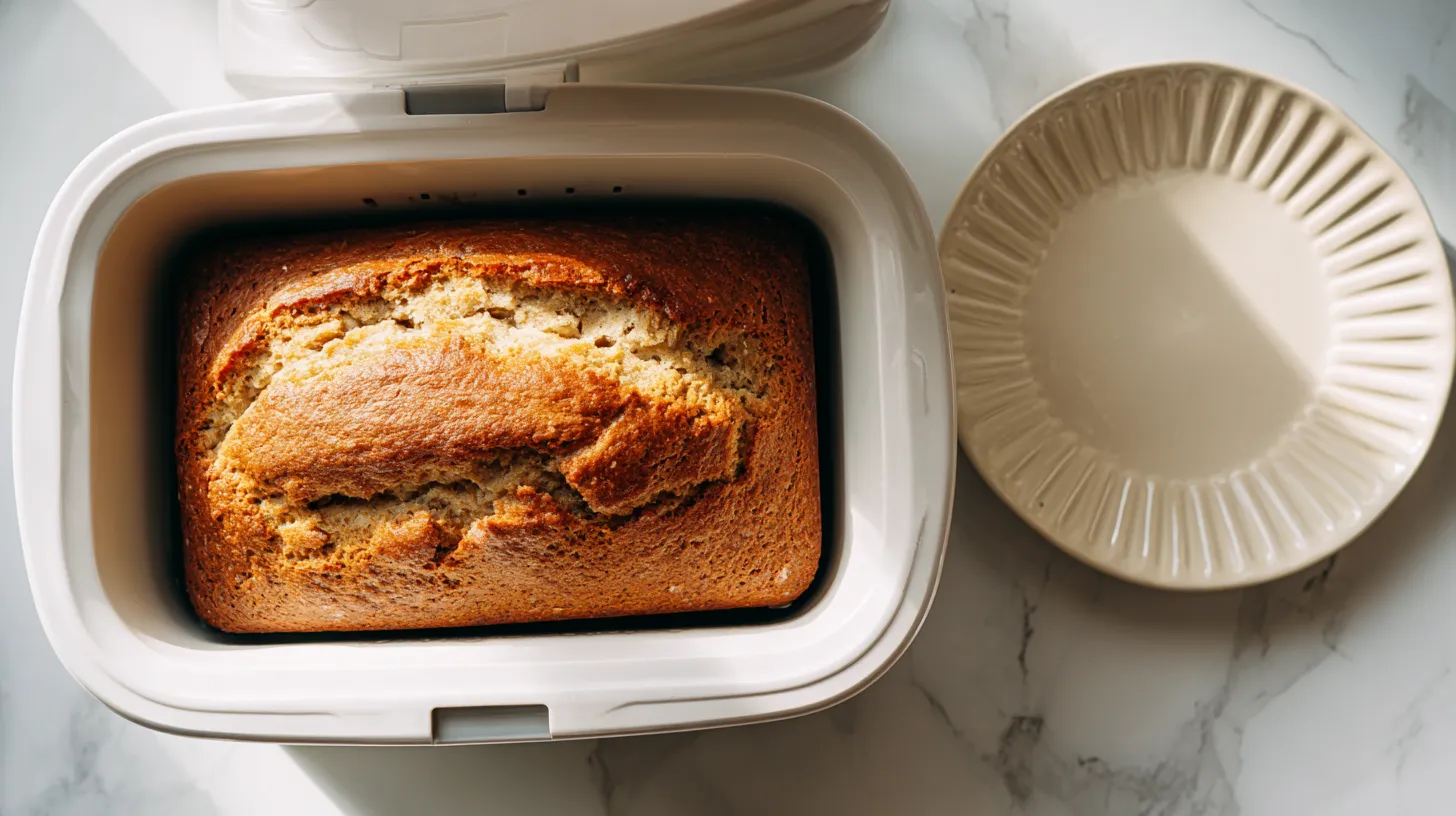 Fresh banana bread baking in bread maker machine