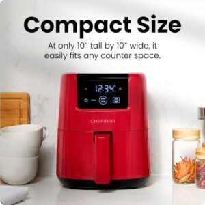 CHEFMAN 2 Qt Mini Air Fryer – Digital Space-Saving Compact Air Fryer with Nonstick and Dishwasher Safe Basket, Quick & Easy Meals in Minutes, Features Digital Timer and Shake Reminder – Red