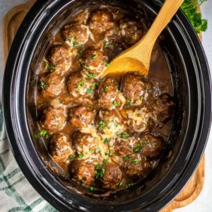 Crockpot French Onion Meatballs