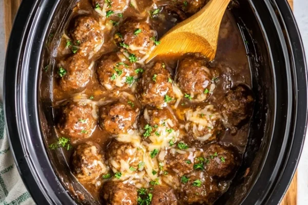Crockpot French Onion Meatballs