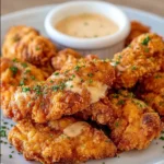 Crispy air fryer chicken tenders served with dipping sauce