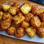 Crispy air fryer potatoes served in a bowl with herbs and seasoning.