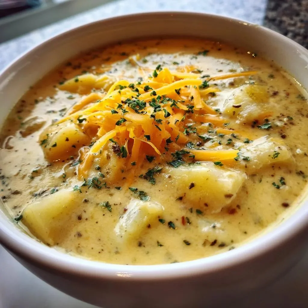 Hearty Cheddar Garlic Herb Potato Soup