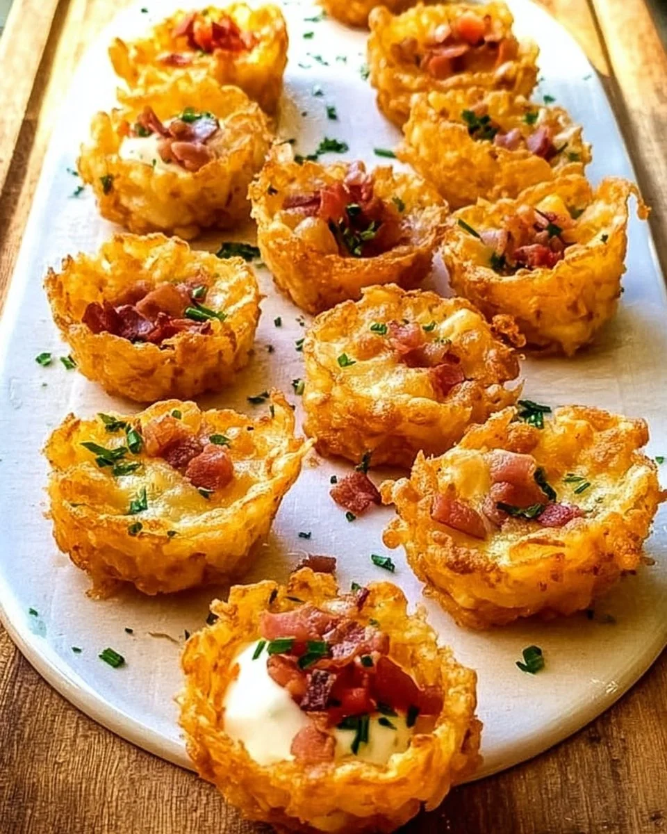 Plate of loaded tater tots topped with cheese, bacon, and green onions