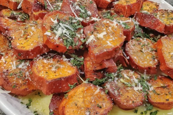 Crispy Baked Sweet Potato Bites with Parmesan Herb Butter