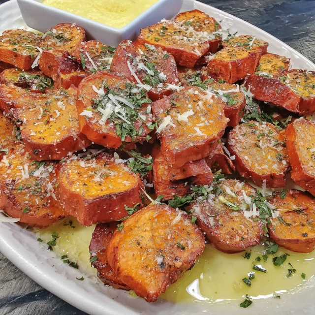 Crispy Baked Sweet Potato Bites with Parmesan Herb Butter