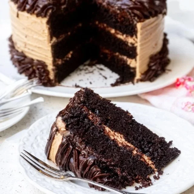 Moist Chocolate Layer Cake with Coffee Buttercream Icing