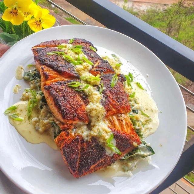 Blackened Salmon Stuffed with Spinach and Parmesan
