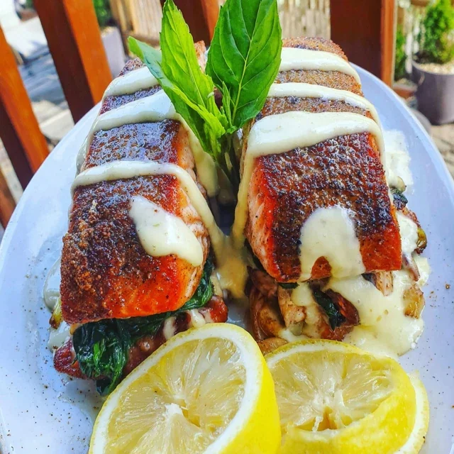 Blackened Salmon Stuffed with Spinach and Parmesan