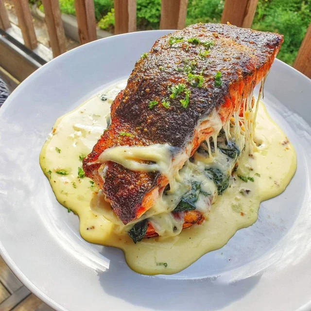 Blackened Salmon Stuffed with Spinach and Parmesan