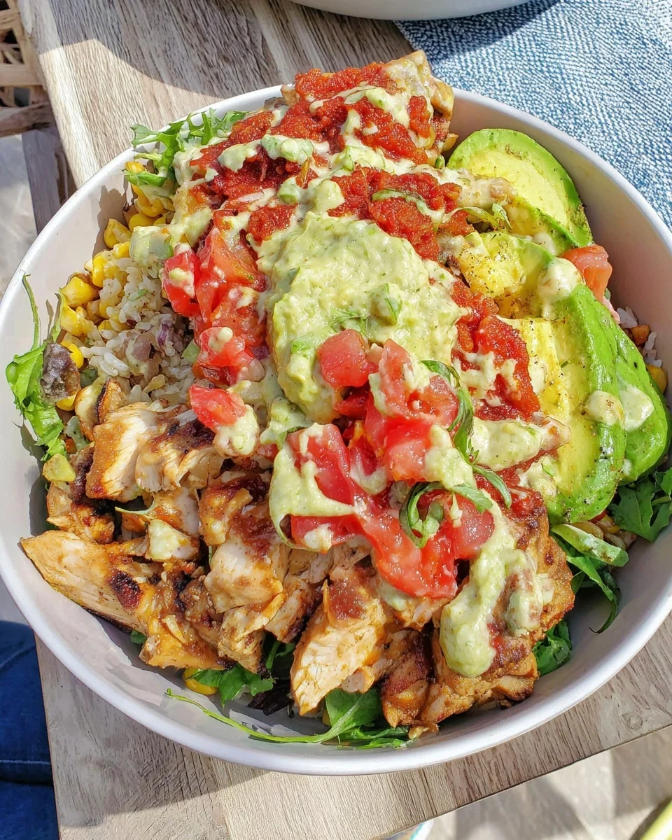 High-Protein Chicken Burrito Bowl With Avocado Sauce