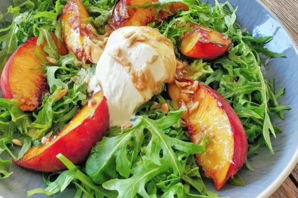 Hot Honey Peach & Arugula Salad