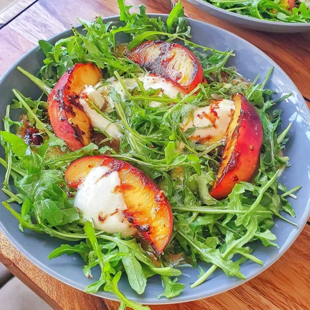 Hot Honey Peach & Arugula Salad
