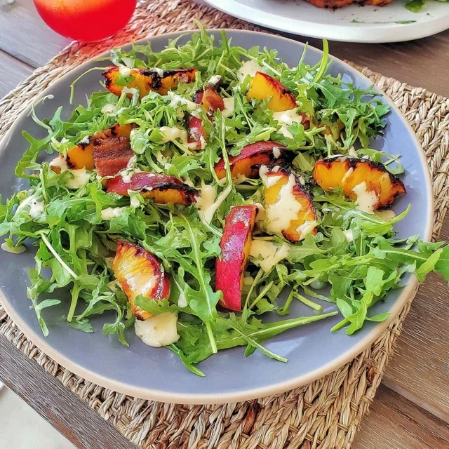 Hot Honey Peach & Arugula Salad