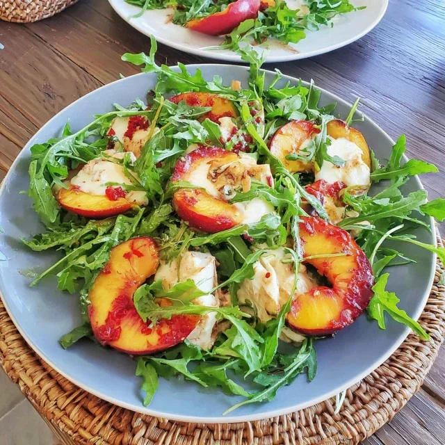 Hot Honey Peach & Arugula Salad