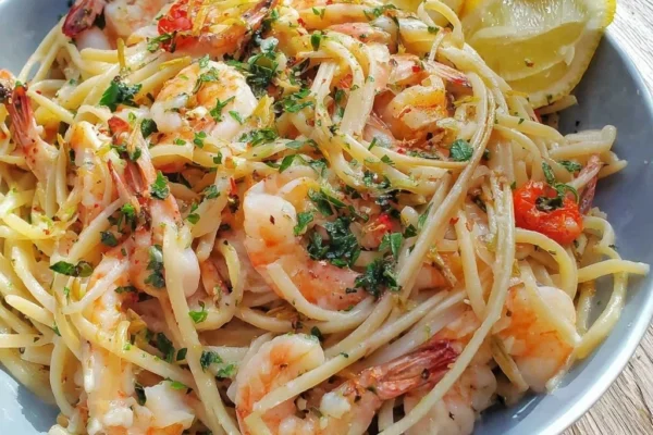 Spring Lemon Garlic Shrimp Pasta
