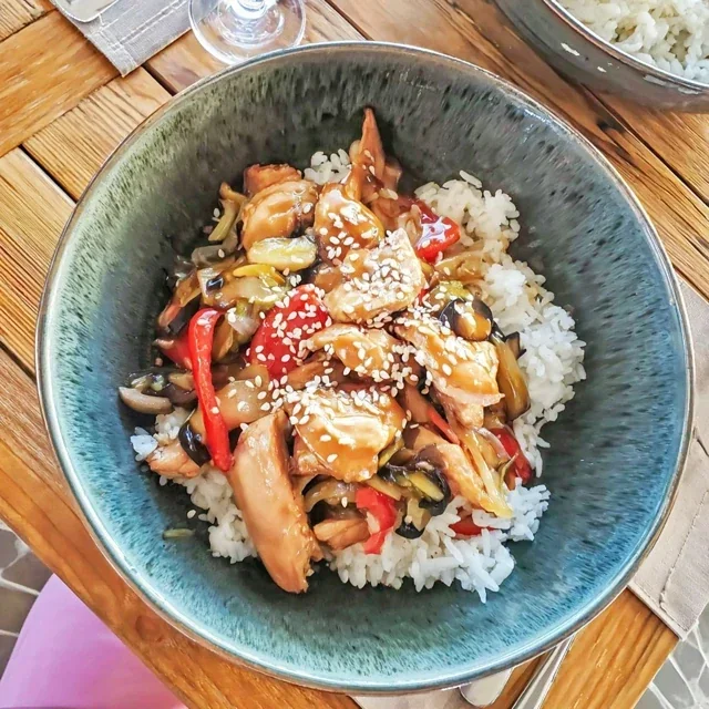 Delicious Chicken Teriyaki with Colorful Stir-Fried Vegetables and Rice - A Simple Yet Flavorful Delight