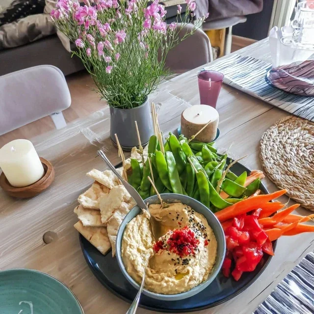 Delicious Hummus with Carrots and Sweet Peas, Your Go-To Easy Appetizer