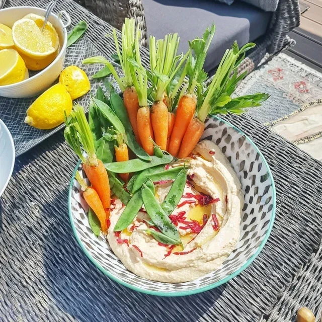Delicious Hummus with Carrots and Sweet Peas, Your Go-To Easy Appetizer