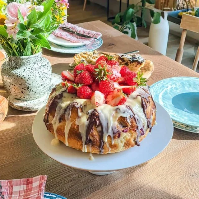 Delicious Marbled Vanilla and Strawberry Cake