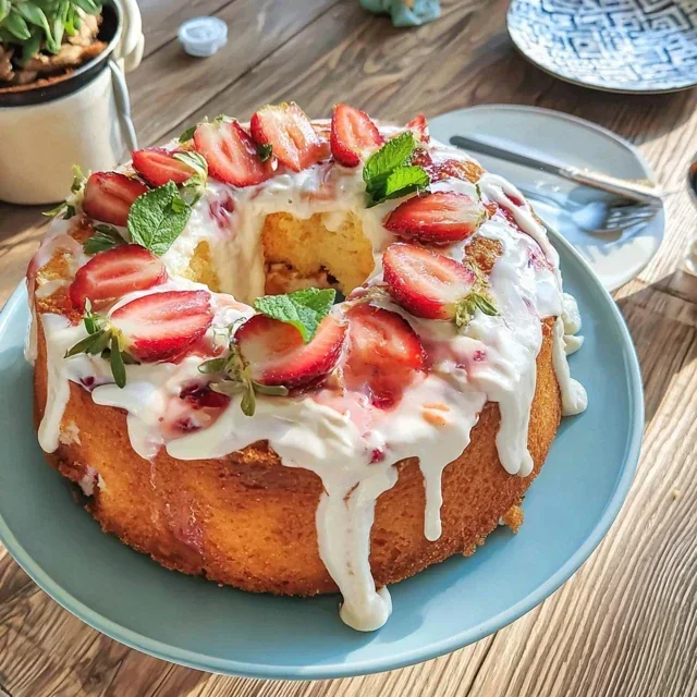 Delicious Marbled Vanilla and Strawberry Cake