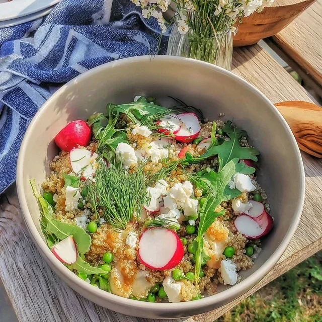 Delicious Quinoa Bowl with Radishes, Peas, and Feta, A Healthy Meal Prep Favorite