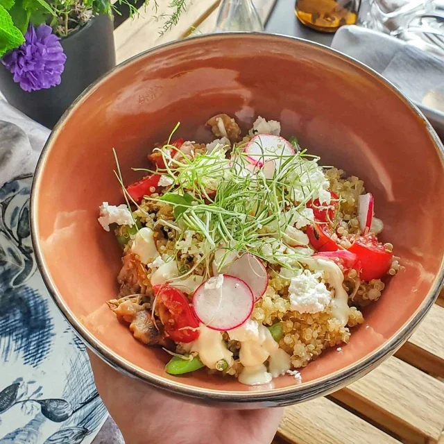 Delicious Quinoa Bowl with Radishes, Peas, and Feta, A Healthy Meal Prep Favorite