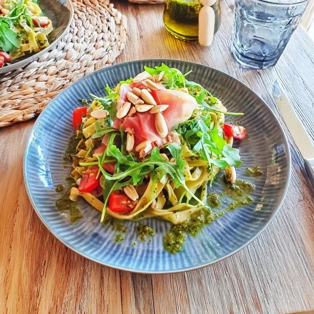Fresh Tagliatelle with Arugula Pesto