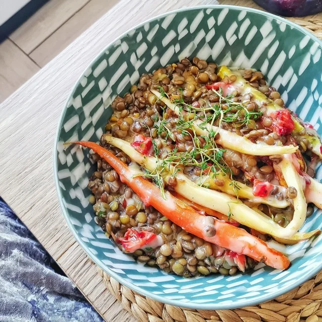Green Lentil Salad with Baby Carrots and Cumin