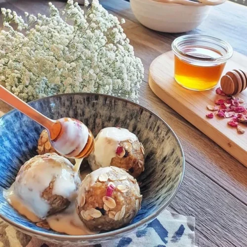 Nutritious oat and honey energy balls served as a quick snack