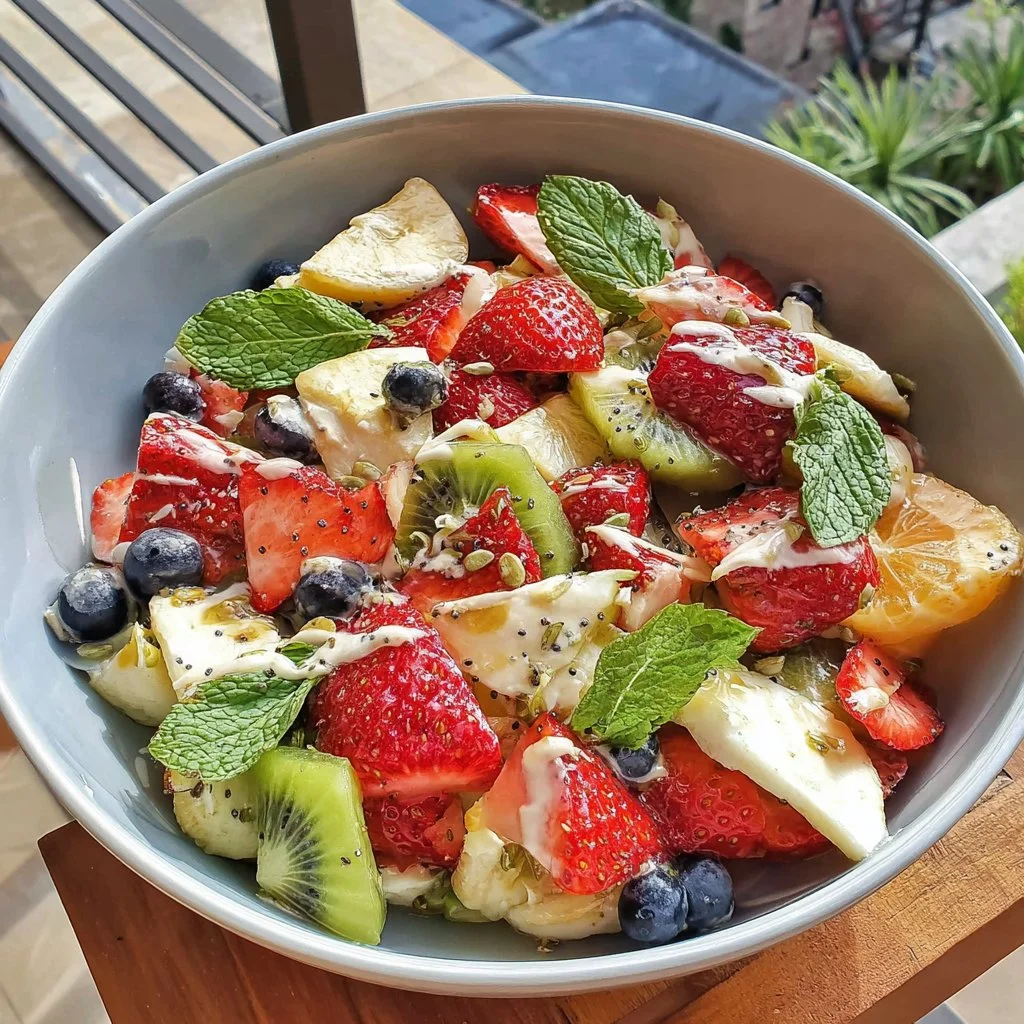 Fresh Fruit Salad with Honey Lime Poppy Seed Dressing