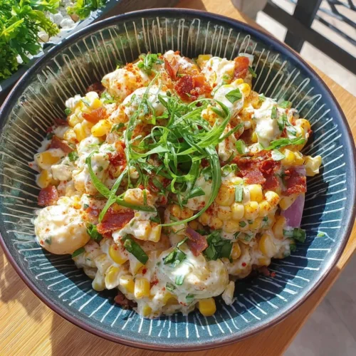 Delicious Frito corn salad with colorful ingredients in a serving bowl