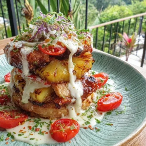Hawaiian Turn-Turn Chicken Stack served with fresh ingredients