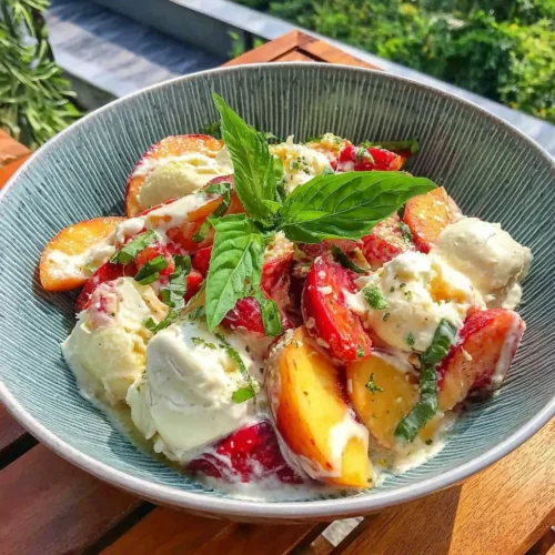 Honey Lime Basil Peach Fruit Salad