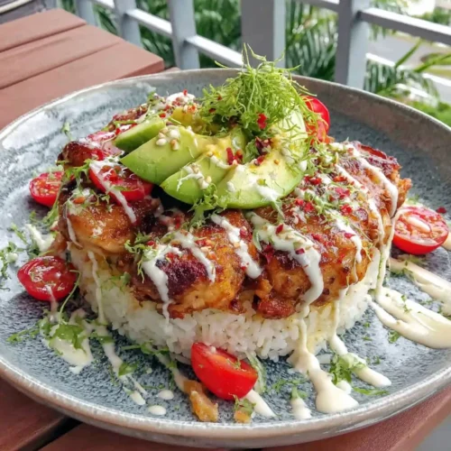 Honey Lime Chicken & Avocado Rice Stack