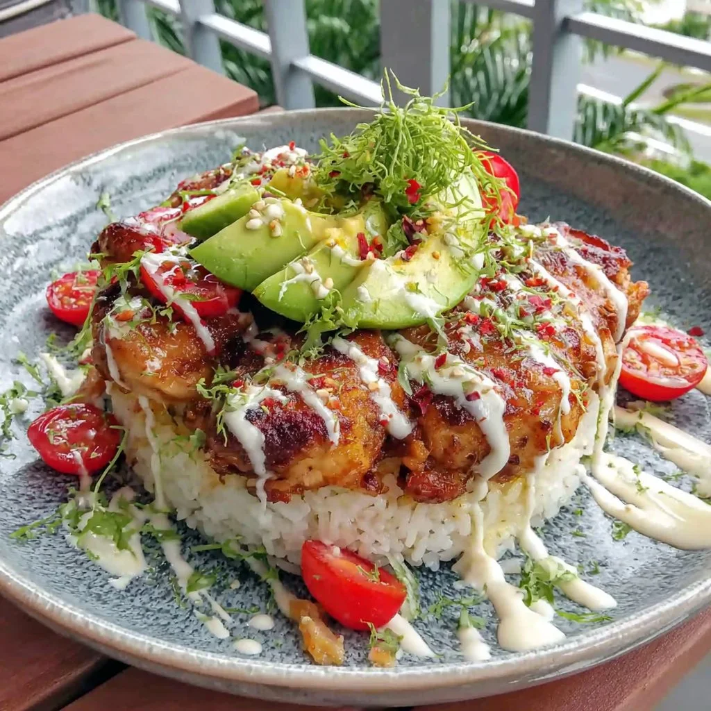 Honey Lime Chicken & Avocado Rice Stack
