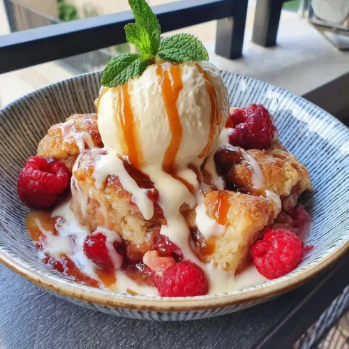 Peach Cobbler with Raspberries