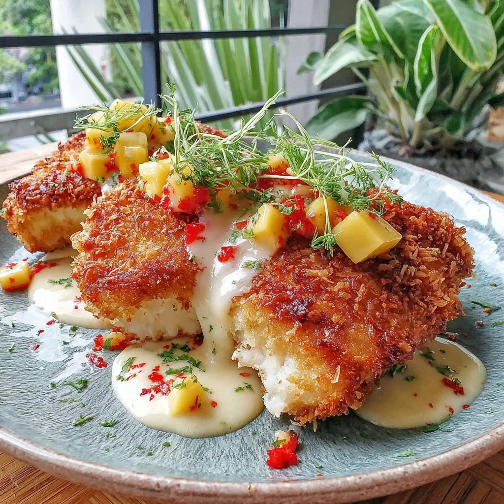 Tropical Coconut Crusted Fish with Mango Salsa
