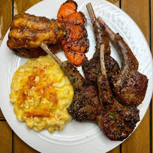 Lamb and Lobster with Baked Macaroni: Tender, Flavoursome and Satisfying 4 Delicious lamb and lobster dish served with baked macaroni, showcasing perfect flavours.