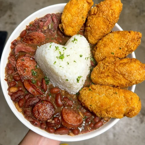 Red Beans and Rice with Fried Wings: a hearty, protein-rich and satisfying meal