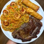 Ribeye with Shrimp Lo Mein: a succulent, protein-packed feast