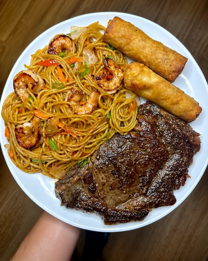 Ribeye with Shrimp Lo Mein: a succulent, protein-packed feast