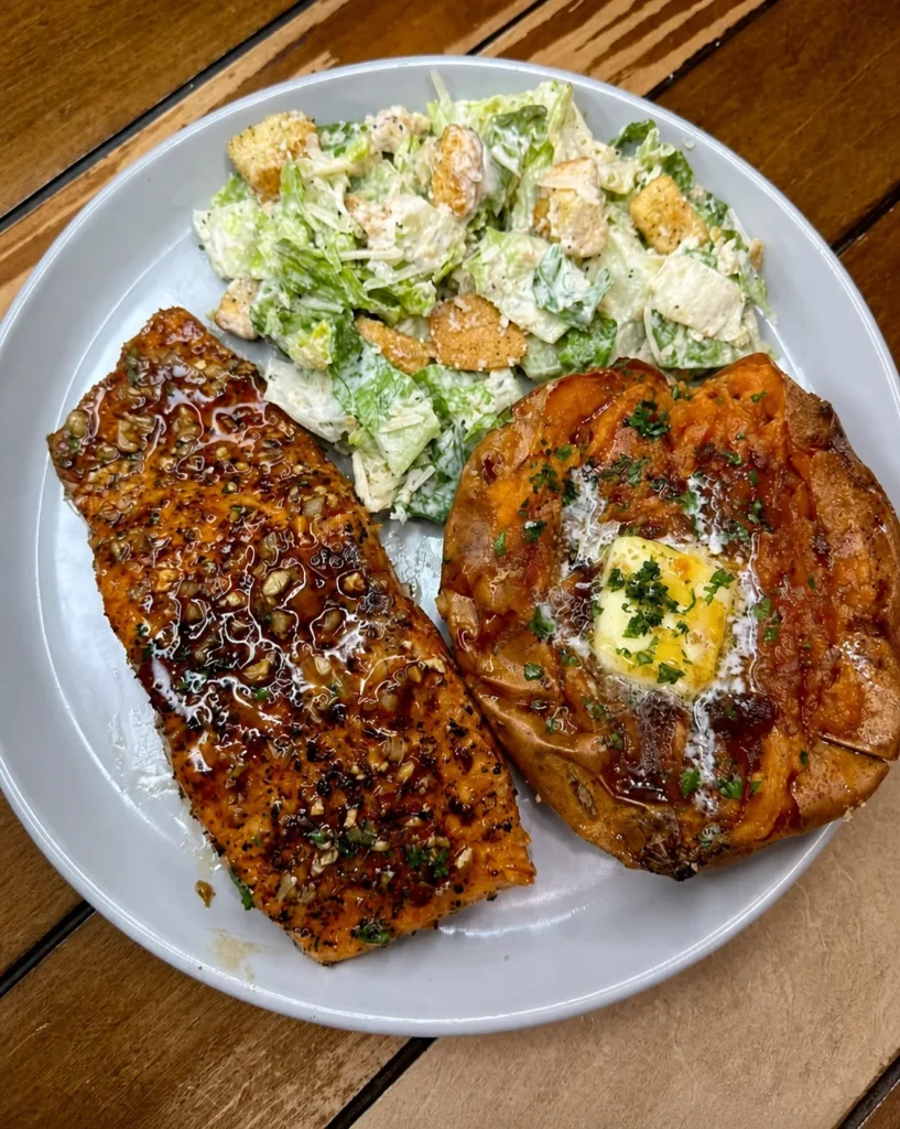 Salmon, Sweet Potato and Caesar Salad Combo: High in Protein, Fibre and Vitamins