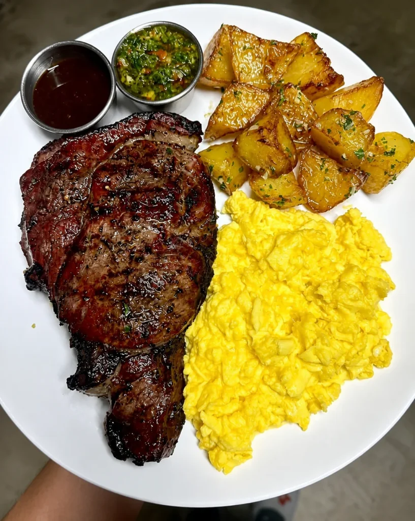 Smoked Ribeye with Garlic Butter Roasted Potatoes and Scrambled Eggs – flavour-packed, satisfying and protein-rich