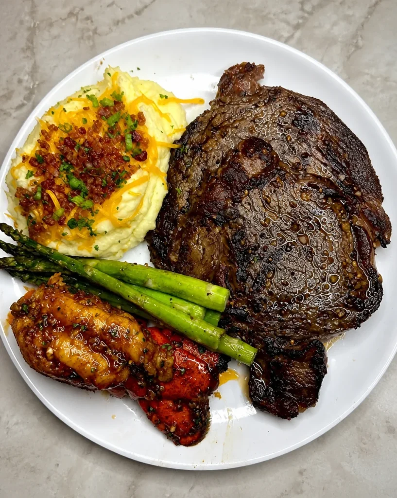 Steak and Lobster Dinner with Loaded Mashed Potatoes for a Luxurious, Protein-Packed and Crowd-Pleasing Feast
