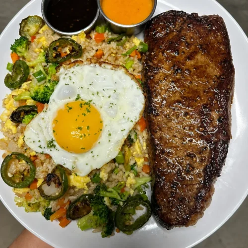 Strip Steak with Vegetable Fried Rice and a Fried Egg – High-Protein, Veggie-Packed and Satisfying