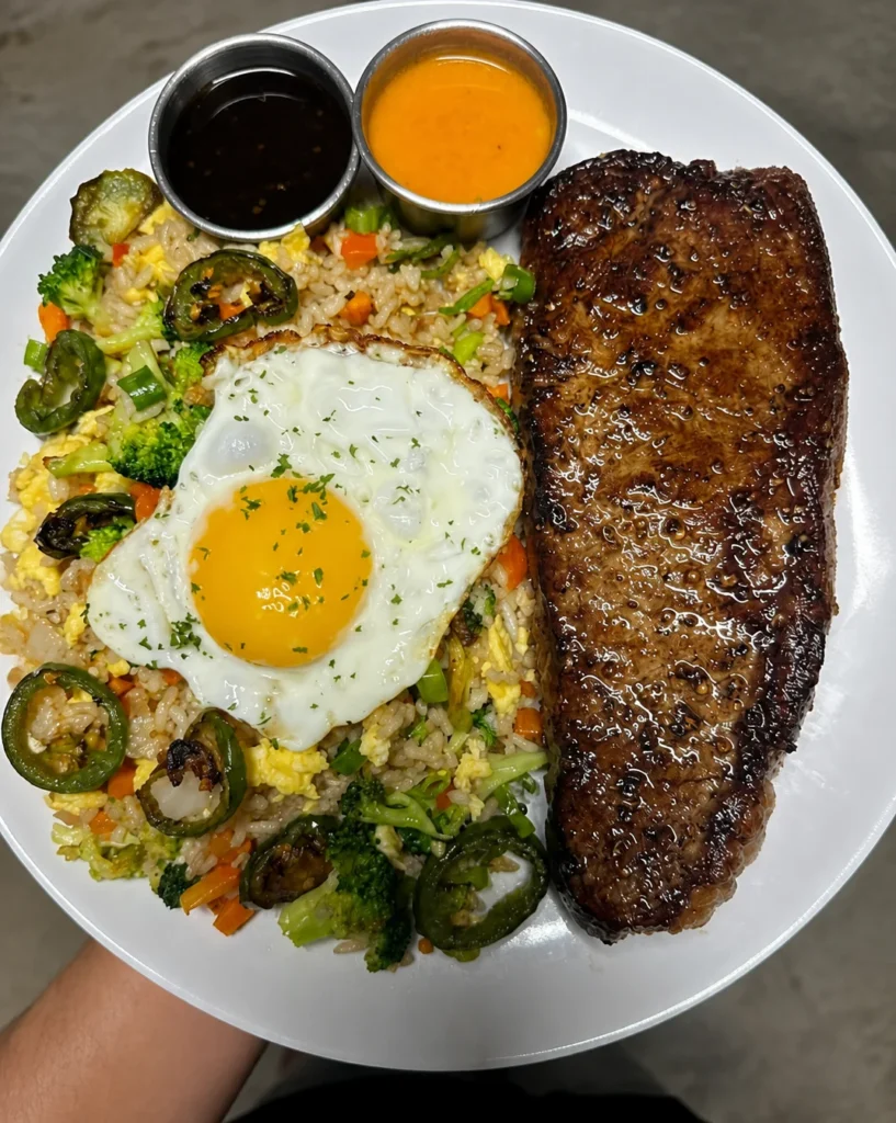 Strip Steak with Vegetable Fried Rice and a Fried Egg – High-Protein, Veggie-Packed and Satisfying